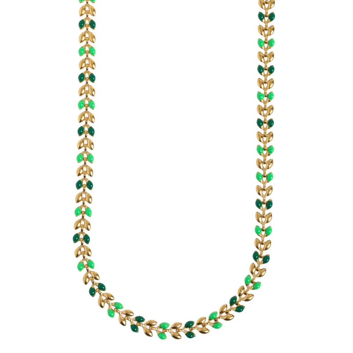 Fleur - Enamel Wheat Chain Necklace Stainless Seel