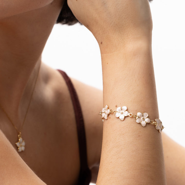 Adeline  - Pink Enamel Flower Chain Bracelet