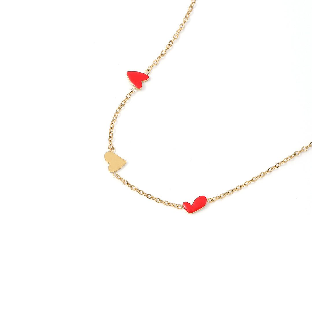 Linnea - Heart Chain Bracelet Red & Gold Stainless Steel