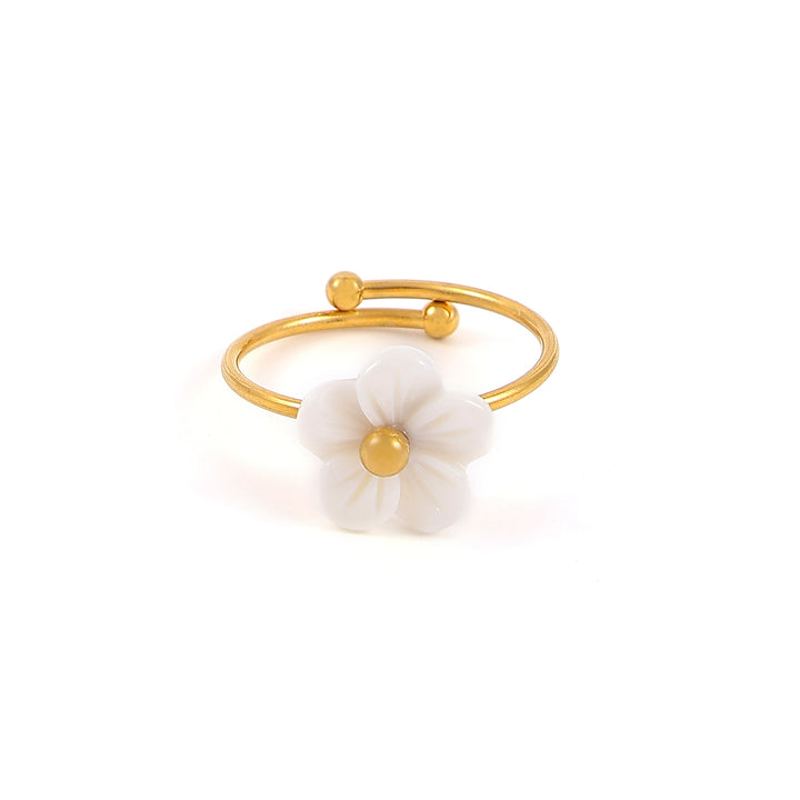 Ellen - White Flower Ring Adjustable Stainless Steel